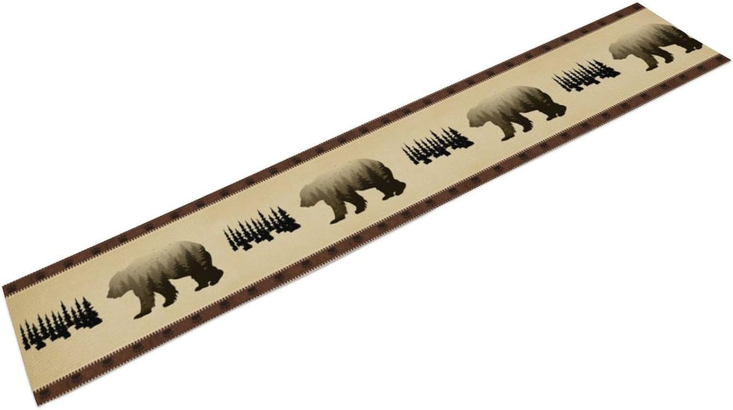 Vintage Bear Table Runner Forest Retro Rustic Cabin Farmhouse Table Runner for Party Dinner Bedroom Living Room Kitchen 13x60 Inch