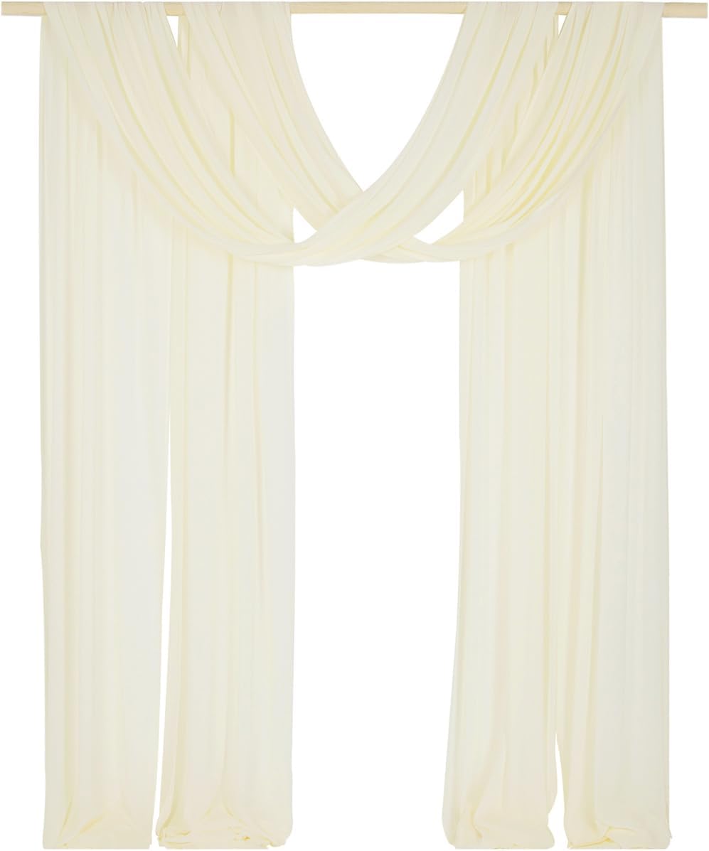 SHERWAY 2 Panels 30Ft Extra Long Chiffon Arch Drapes for Wedding Party Reception Backdrop Ceremony Swag Decoration (Ivory & Ivory)