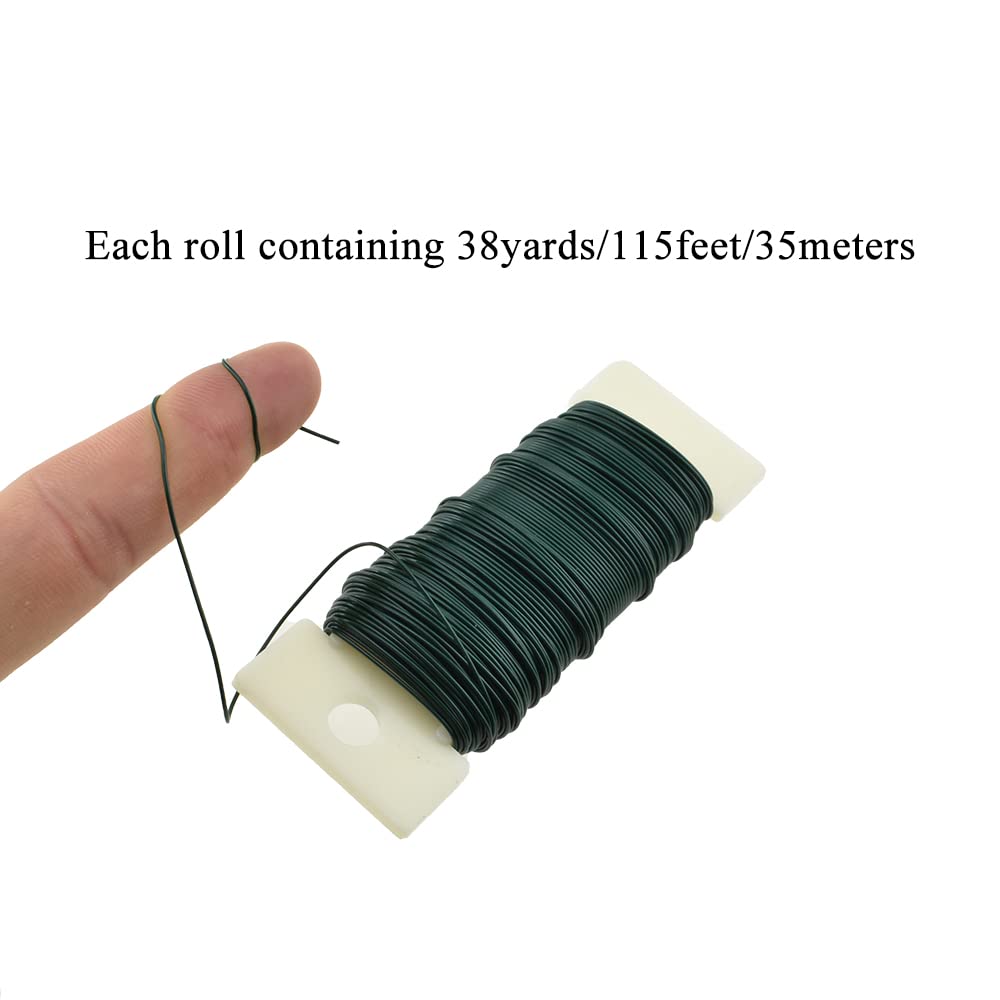 HAHIYO 22Gauge Green Flexible Metal Floral Wire - 3 Rolls Total 115 Yards (345 Feet) for Crafts, Christmas Wreaths, Tree & Flower Arrangement