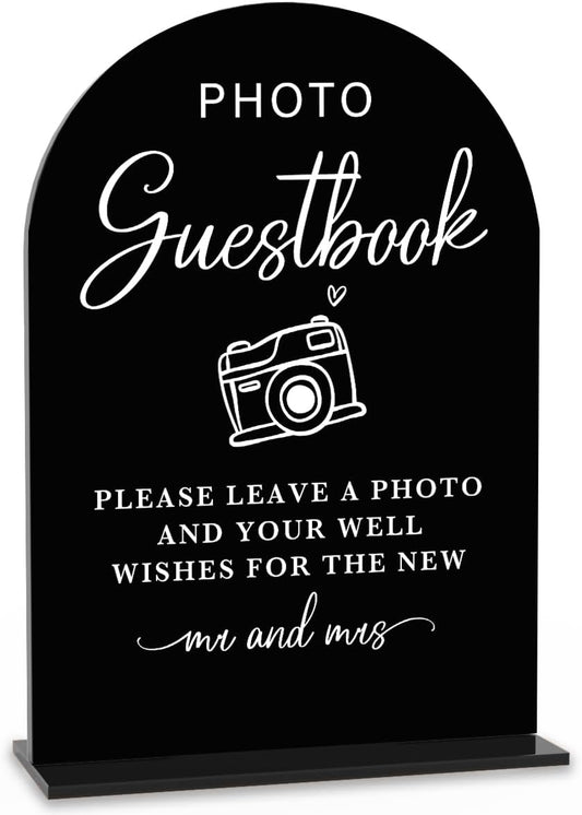 Acrylic Wedding Sign Photo Guestbook Sign for Wedding Wedding Signs for Ceremony Modern Calligraphy Arch Acrylic Table Top Sign for Wedding Reception and Event Party Table(black）