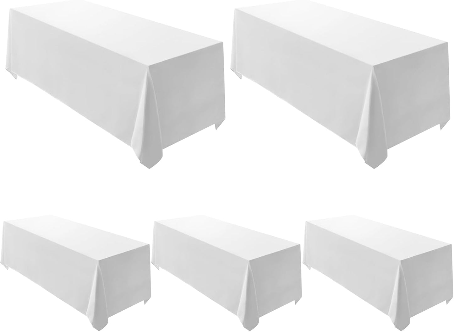 Surmente 5 Pack White Rectangle Tablecloth 90 x 132-inch Rectangular Polyester Table Cloth for Weddings, Banquets, or Restaurants