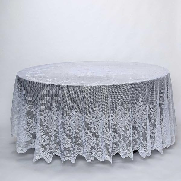Tableclothsfactory 120" White Premium Lace Round Tablecloth for Banquet Party Wedding Event Home Decor