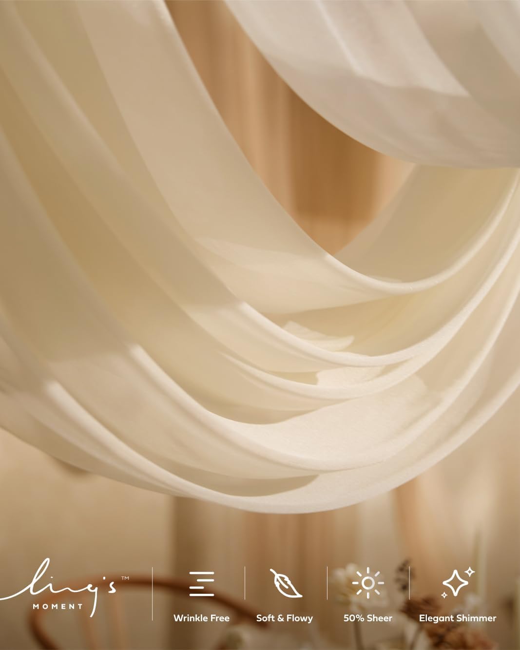 Ling's moment Wedding Arch Draping Fabric 2 Panels 32Ft x 30" Wrinkle-Free Wedding Arch Drapes Chiffon Fabric, Ivory Curtain for Wedding Ceremony Reception Background Party Home Garden Decorations