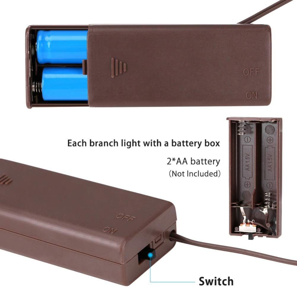 3 Pack Cool White Lighted Twig Branches 60 LED Lights Artificial Tree Willow Branches Lamp for Home Holiday Party Decoration Decor Battery Operated