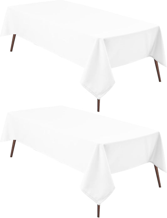 Hiasan 2 Pieces White Square Tablecloth - Waterproof and Spillproof Restaurant Washable Polyester Table Cloth for Dining Room, 54 x 54 Inch