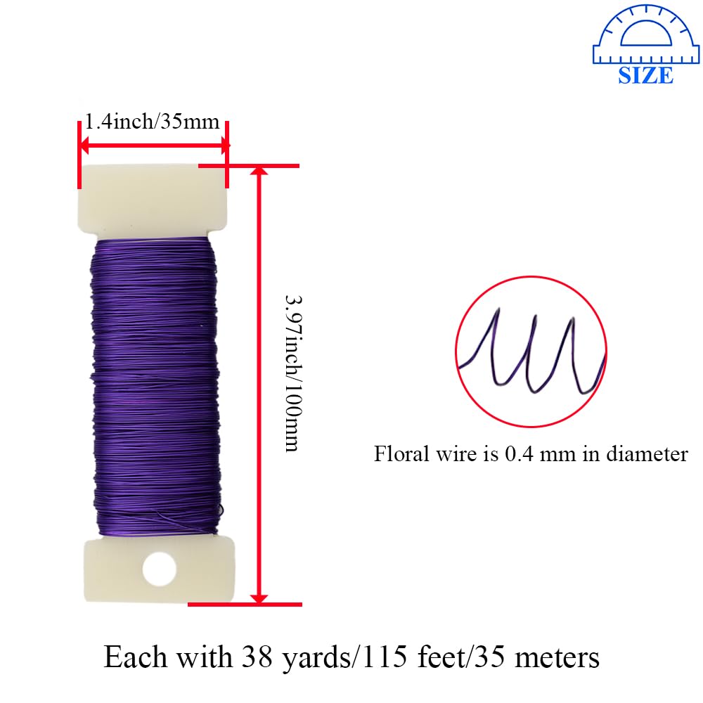 HAHIYO 26Gauge Purple Metal Floral Wire - 3 Rolls, 115 Yards (345 Feet) - Flexible Paddle Wire for Craft, Christmas Wreath, Flower Arrangement, Bouquet Wrapping, Wedding, DIY