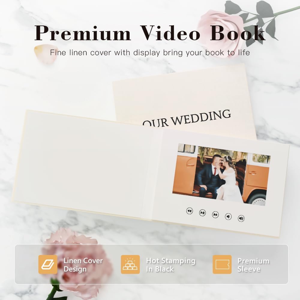 OUR WEDDING - Black Foil Luxury Linen Bound Video Book Album With 7" IPS Display, 4GB Memory & Rechargeable Battery (Up to 3 Hours)