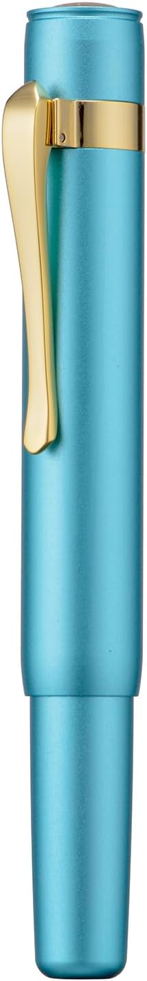 HONG DIAN M2 Black Forest Mini Fountain Pen, Medium Soft Nib & Sleek Shape Aluminium Short Pocket Travel Pen (Lake Blue)