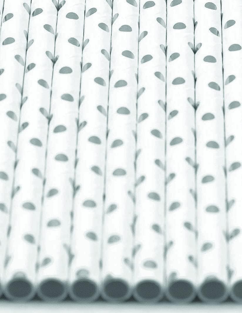 Pack of 900 Silver Polka Dot Foil Biodegradable 4-Ply Paper Drinking Straws (Compostable, Non-toxic, BPA-free)