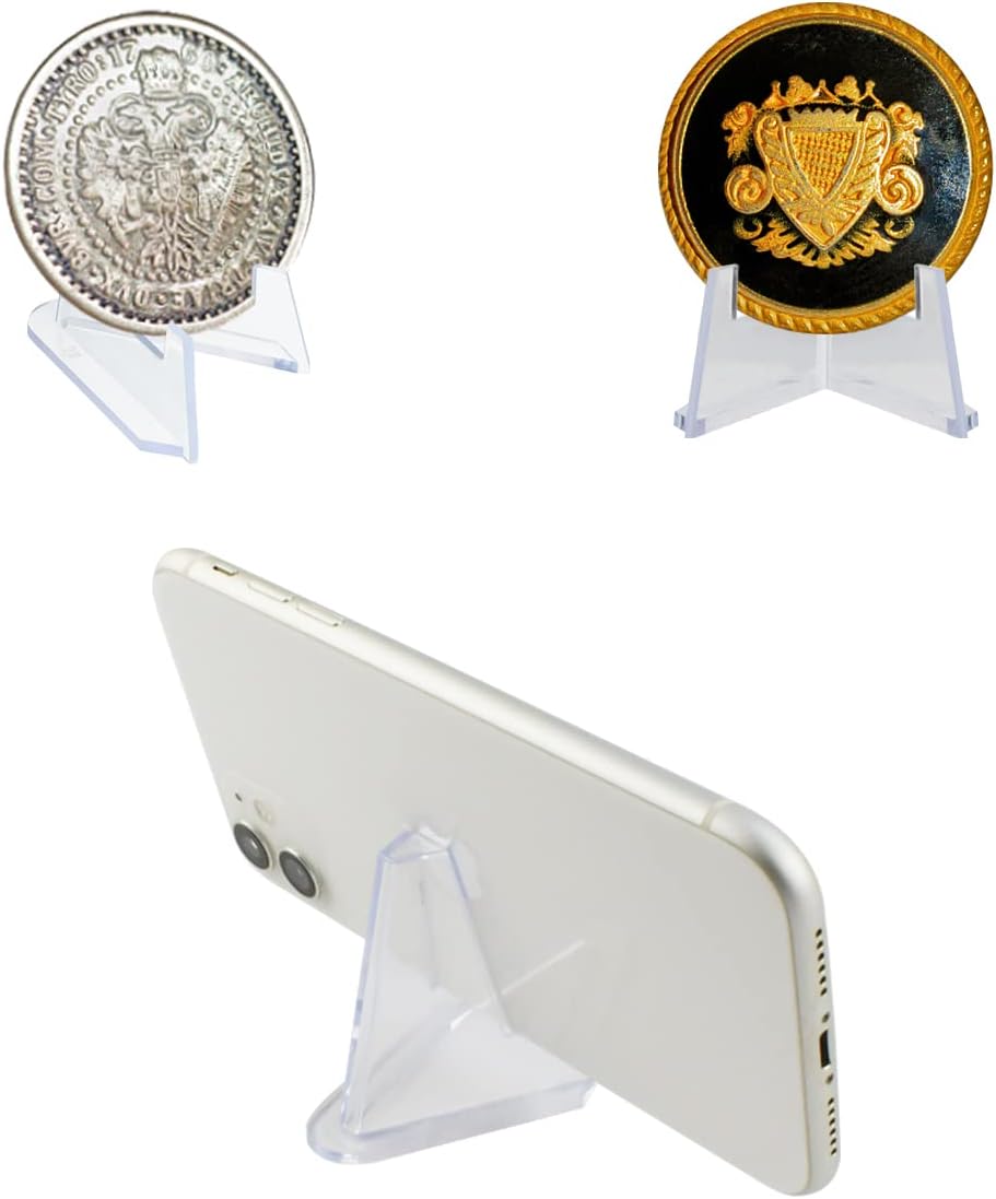 yuntop 20 Packs Acrylic Easel Stands Display Stand Mini Clear Holder for Displaying Small Artworks, Coins, Pocket Watches, Challenge Medals (2.12x 1.4 Inch)