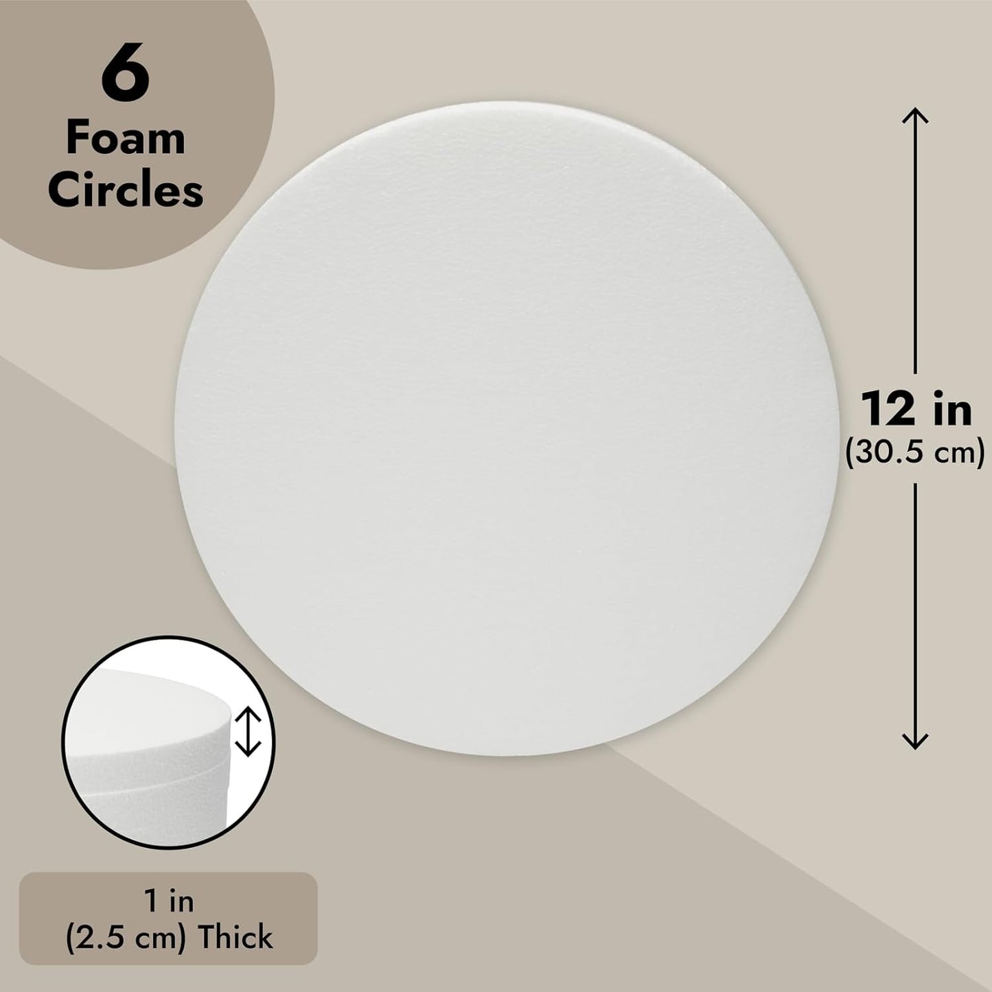 Juvale Thick Foam Discs - 12 x 12 x 1 In, White, 6-Pack - Circle Foam for Flowers Bouquet & DIY Craft Projects