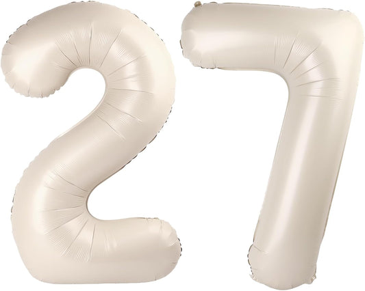Cream White Number 27 72 Birthday Balloon 40 Inch, 27 72 Party Celebration Decorations Supplies, Mylar Foil Numbers Balloons for 27 72 Wedding Anniversary