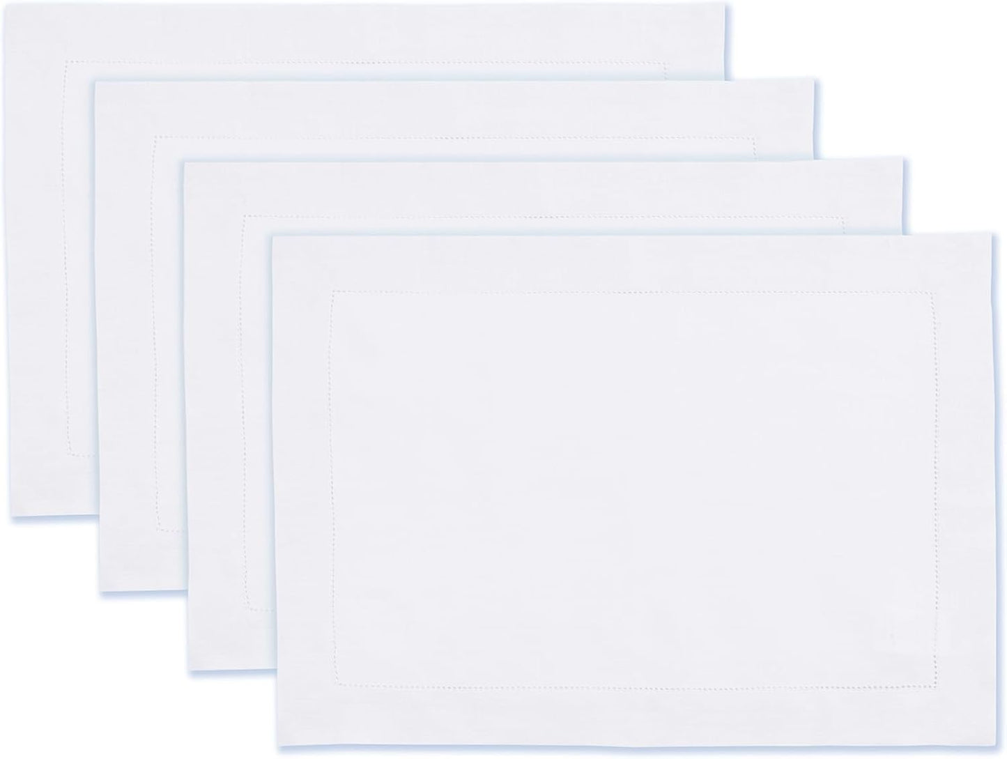 100% Pure Linen White Placemats 14 x 19 Inch - Hemstitch Christmas Placemats Set of 4 - Cloth Fabric Placemats for Thanksgiving, Winter, New Year - Elara