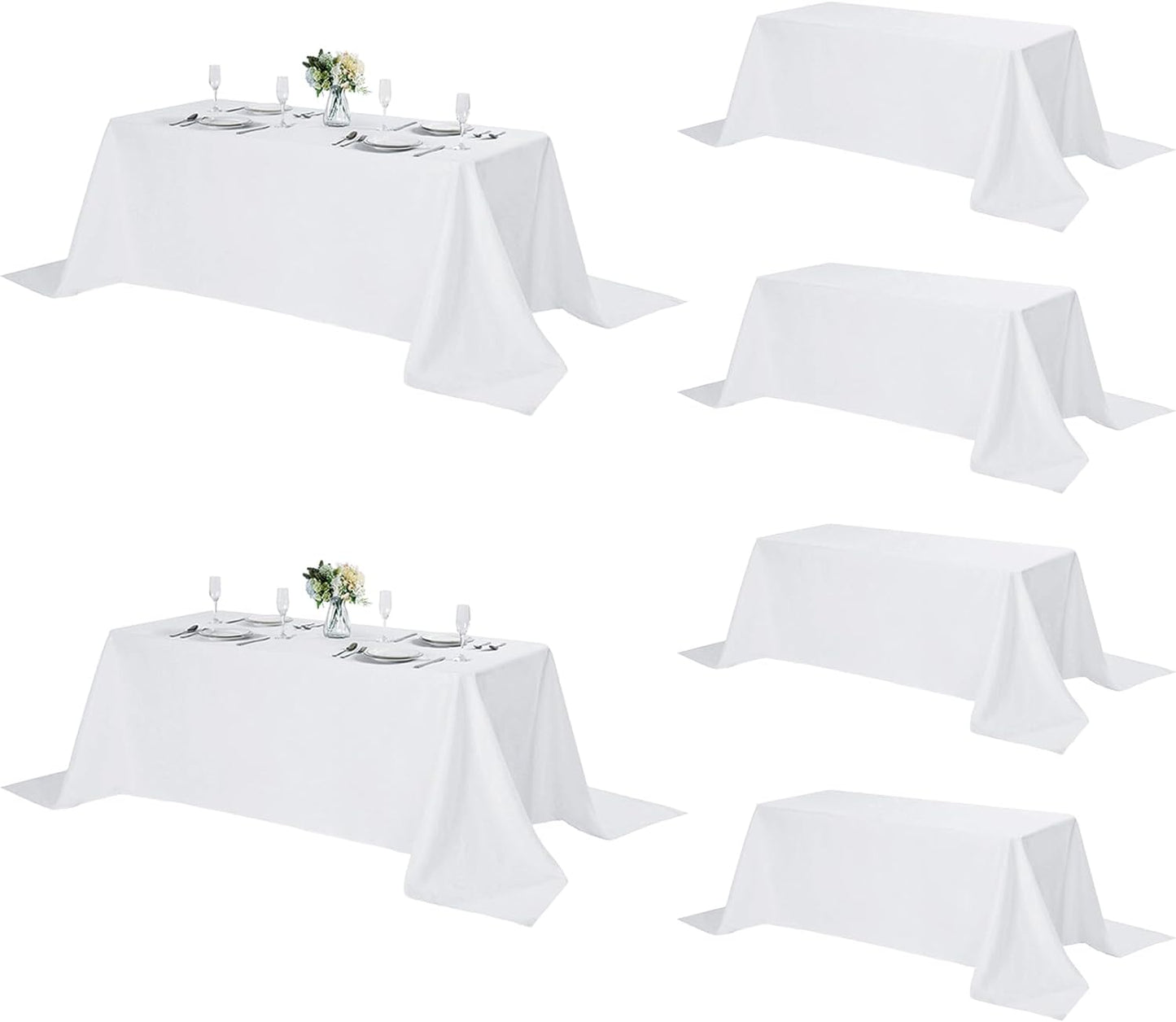 Fokitut 6 Pack Rectangle Tablecloth, 90x132 Inch, Stain Resistant and Wrinkle Polyester Table Cloth, Fabric Table Cover for Kitchen Dining, Wedding, Party, Holiday Dinner-White
