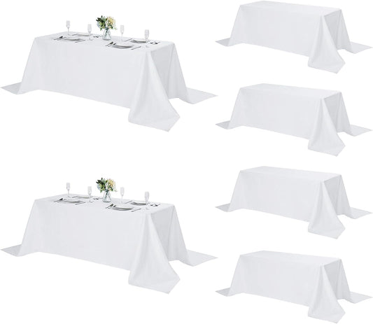 Fokitut 6 Pack Rectangle Tablecloth, 90x156 Inch, Stain Resistant and Wrinkle Polyester Table Cloth, Fabric Table Cover for Kitchen Dining, Wedding, Party, Holiday Dinner-White