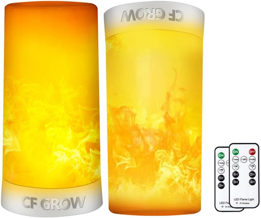 LED Flame Effect Fireplace Light with Remote & Timer, USB Rechargeable Battery Operated Flameless Candle Light for Room Party Bar Decor - 2 PCS