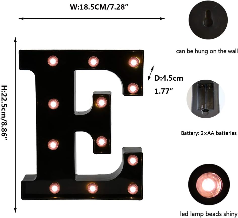 OYCBUZO Light Up Black Alphabet Marquee Letters Sign LED Marquee Number Lights Sign for Night Light Home Bar Christmas Lamp Birthday Party Wedding Decoration E