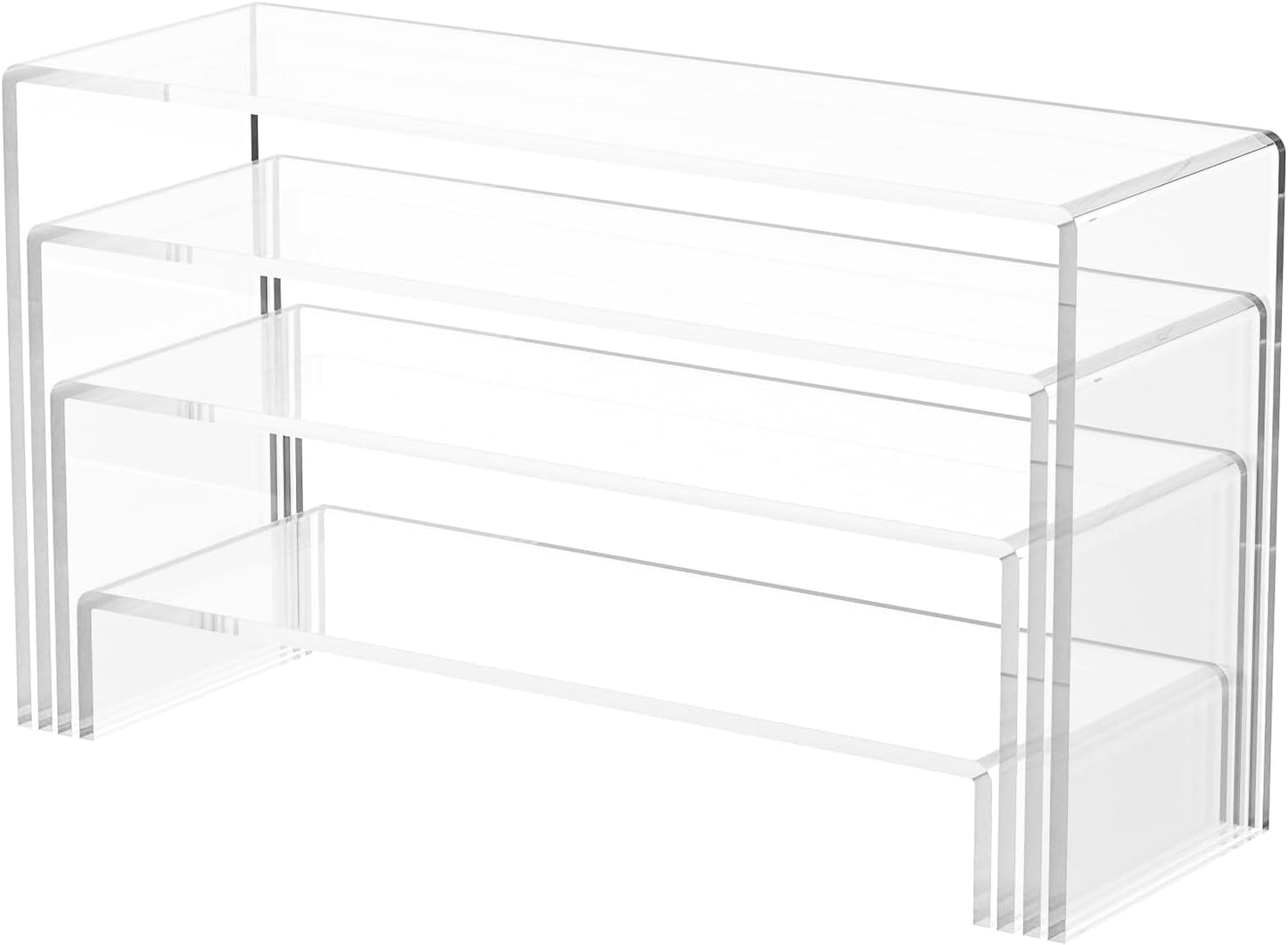 Black Matte Metal Display Stand,8 Pcs 2 Set Display Risers, Metal Rectangular Display Shelf for Showcase, Dessert, Toys, Perfume (Clear, L7 x8 x9)