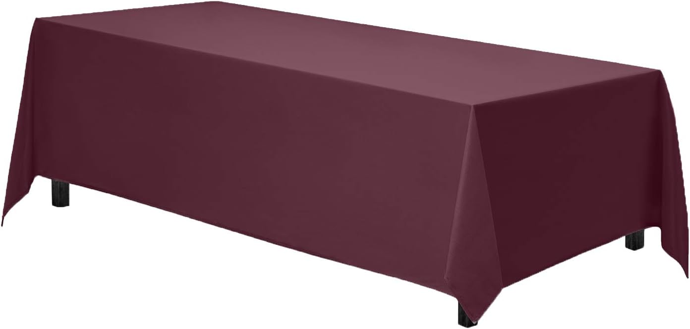 Gee Di Moda Rectangle Tablecloth - 90 x 132 Inch Burgundy Table Cloth for 6 Foot Table with Floor-Length Drop - Heavy Duty Washable Fabric - 6 Ft Buffet Table, Holiday Party, Wedding & Baby Shower