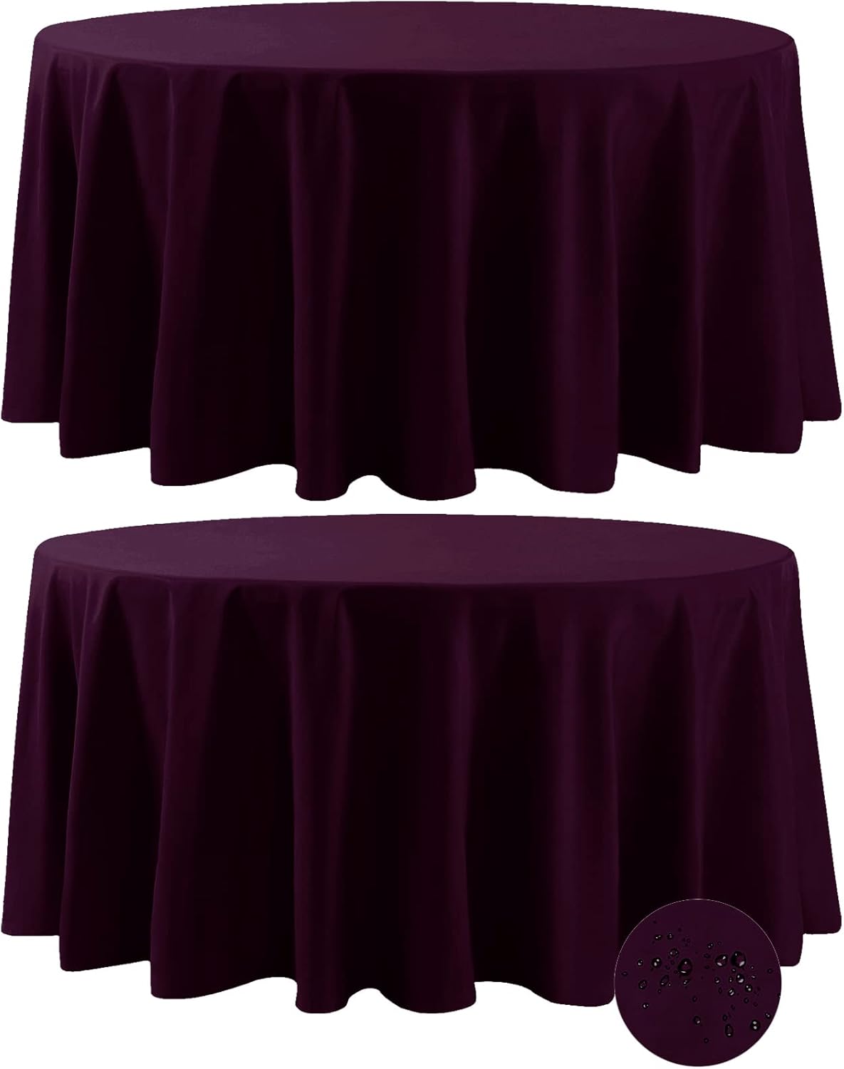 Fokitut 2 Pack Waterproof Round Tablecloth, 132 Inch, Stain Resistant and Wrinkle Polyester Table Cloth, Fabric Table Cover for Kitchen Dining, Wedding, Party, Holiday Dinner-Eggplant