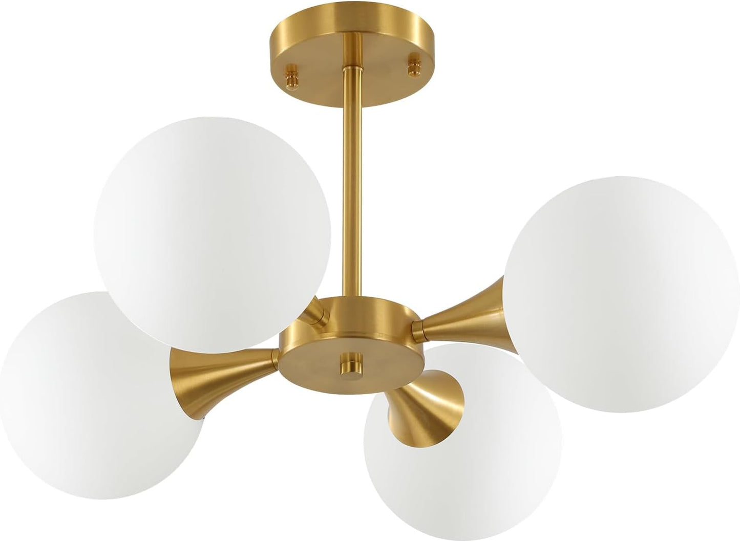 KCO Lighting Modern Globe Ceiling Light Gold Semi Flush Mount Sputnik Chandelier Mid Century Frosted Glass Ceiling Lamp for Living Room Dining Room Bedroom (4-Light)