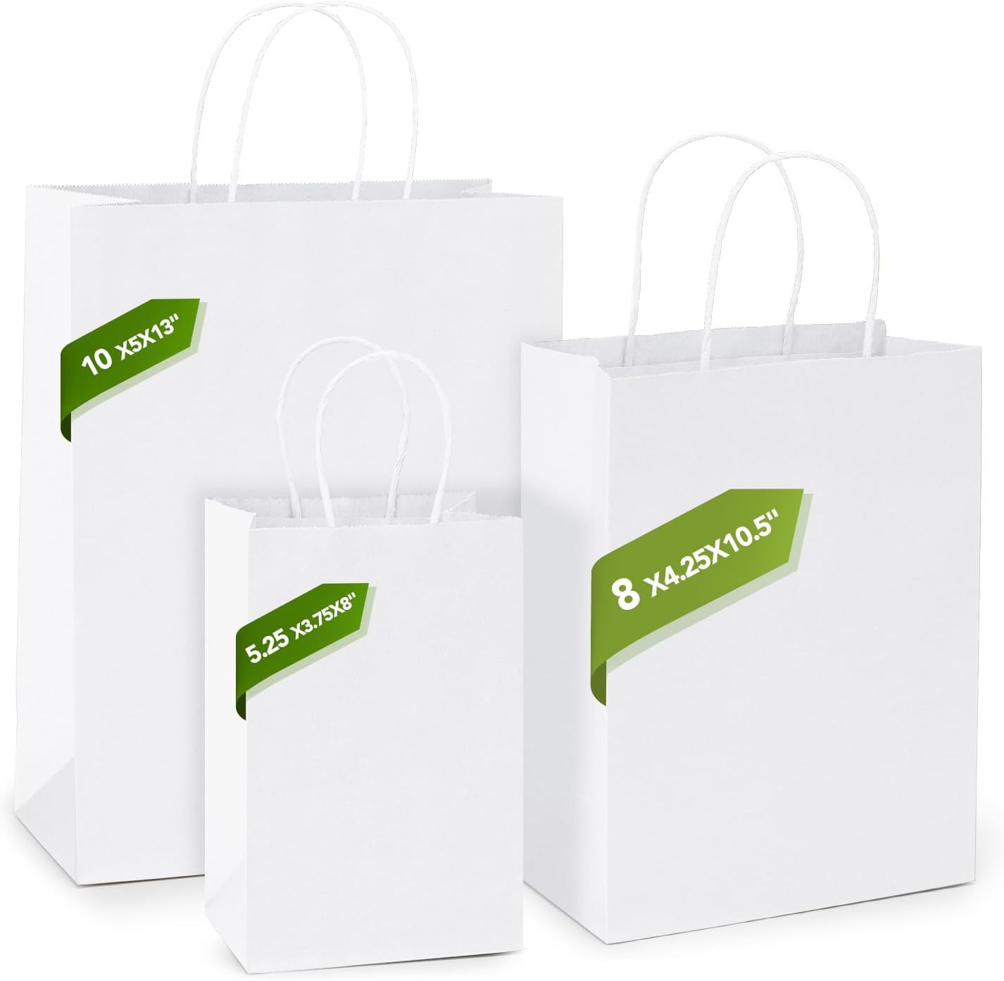 MESHA Kraft Gift Bags 200 Pack 5.25x3.75x8 Inch Small White Paper Bags with Handles Bulk for Small Business,Birthday,Party,Wedding,Retial,Shopping Bag