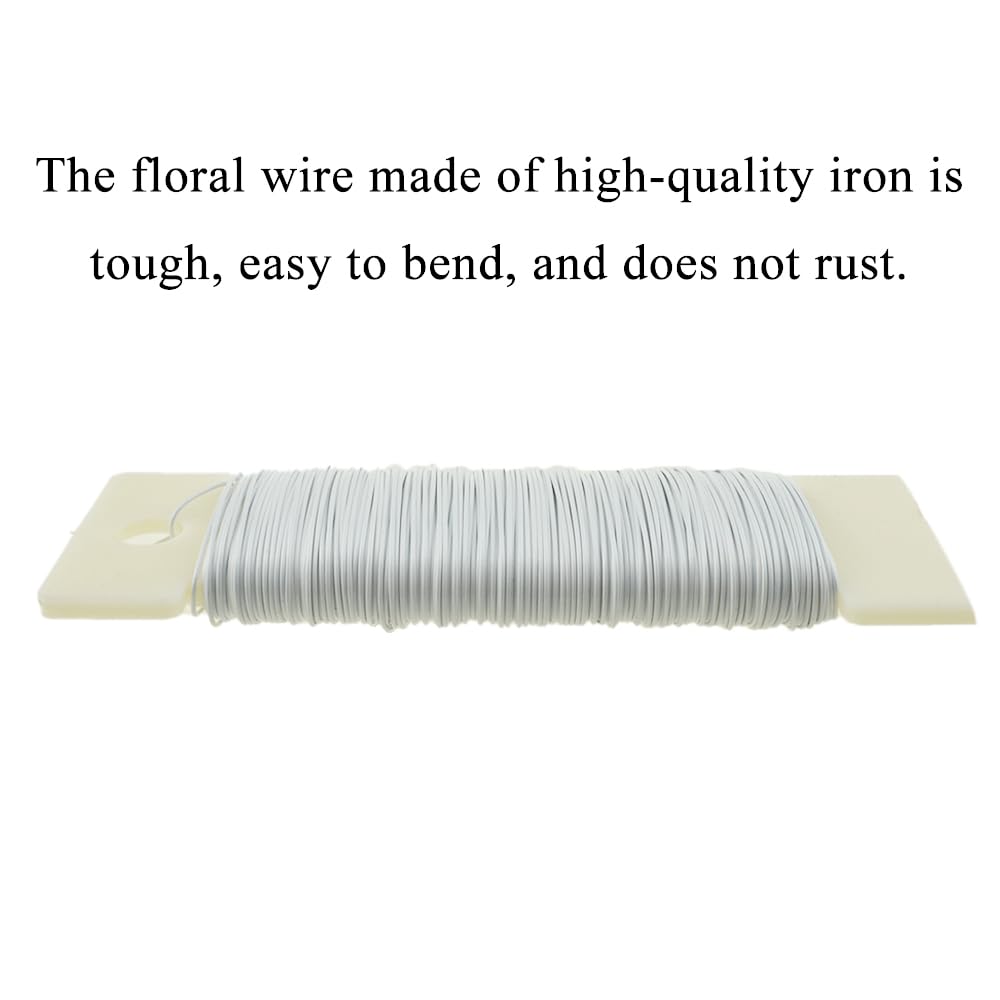 HAHIYO 26Gauge White Metal Floral Wire - 1 Roll, 38 Yards (115 Feet) - Flexible Paddle Wire for Crafts, Christmas Wreaths, Tree & Flower Arrangement