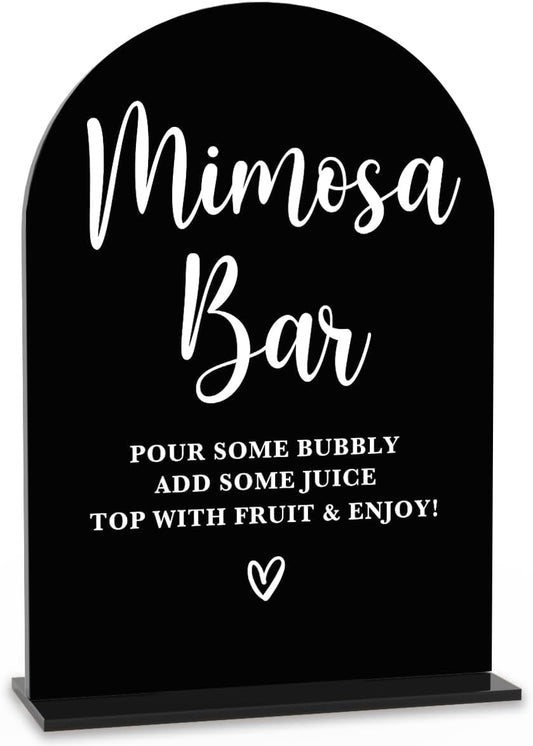 Acrylic Wedding Signs, Bridal Shower Decorations, Mimosa Bar Signs for Reception, Modern Calligraphy Arch Acrylic Table Top Sign for Wedding Reception and Engagement Parties (Black)