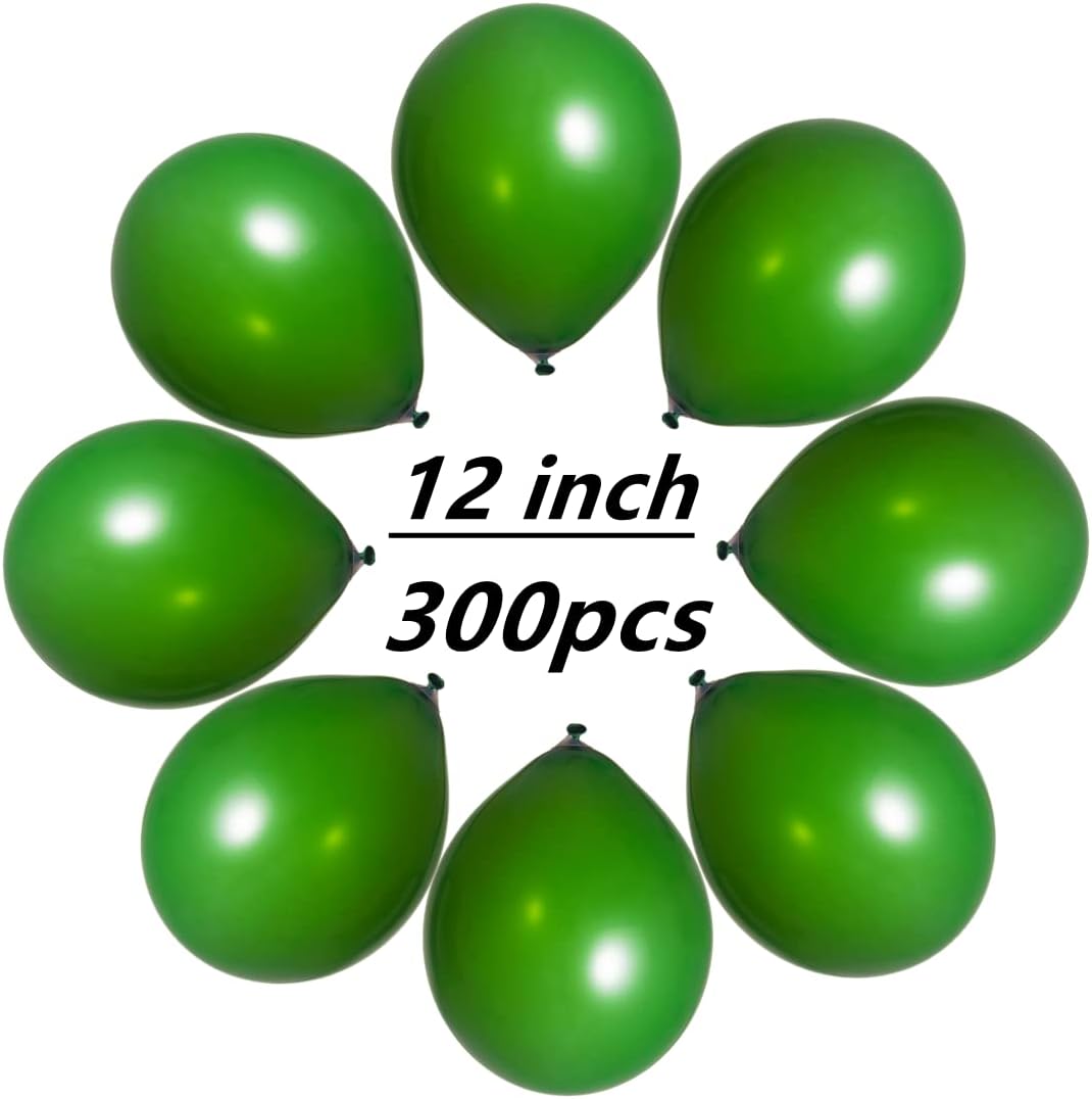 300 pack Green Balloons 12 Inch Dark green Latex Balloon Bulk for Party Supplies and Decorations