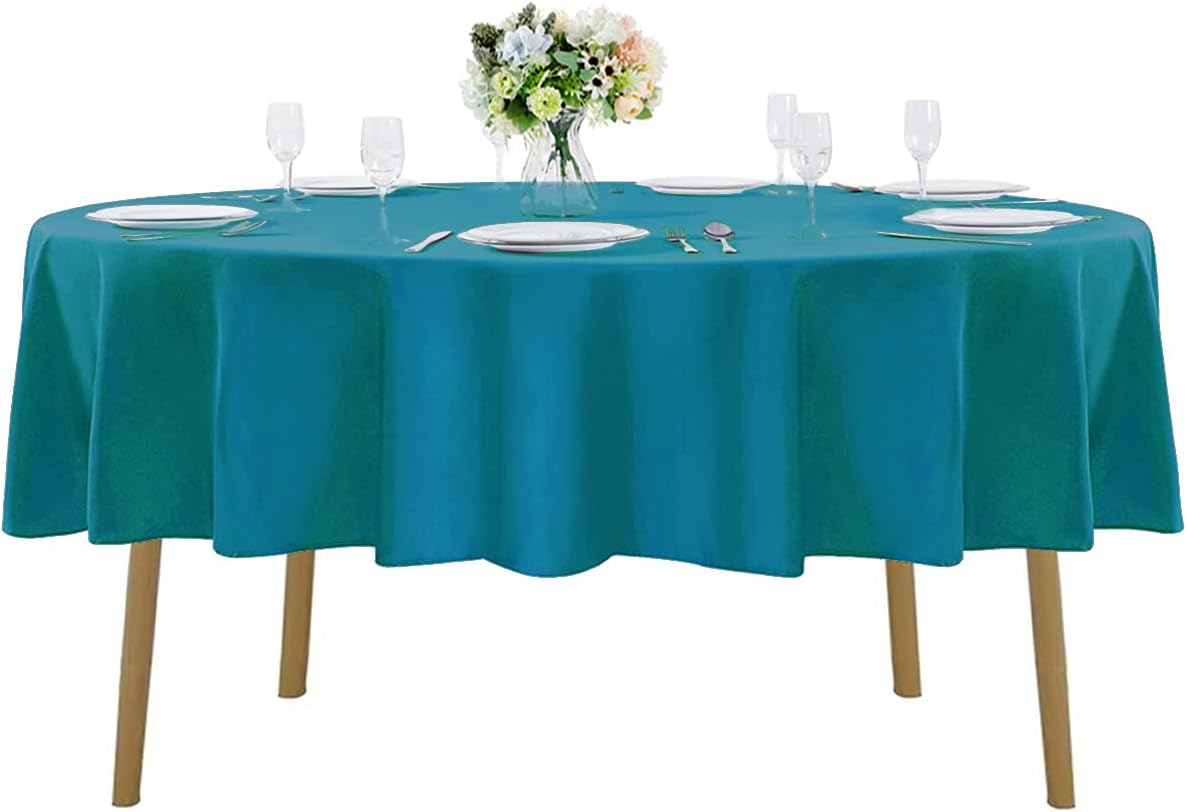 90 inch Round Tablecloth Washable Polyester Table Cloth Decorative Table Cover for Wedding Party Dining Banquet（90 inch, Caribbean Blue）