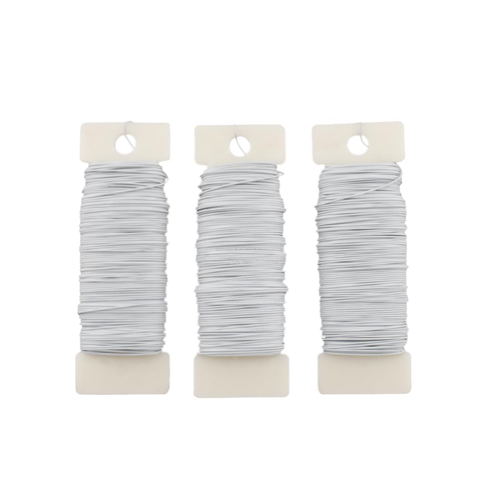 HAHIYO 22Gauge White 3Roll Total 115Yards(345Feet) Metal Floral Wire Flexible Paddle Wire for Crafts Christmas Wreaths Tree Flower Arrangement Bouquet Wrapping Wedding DIY
