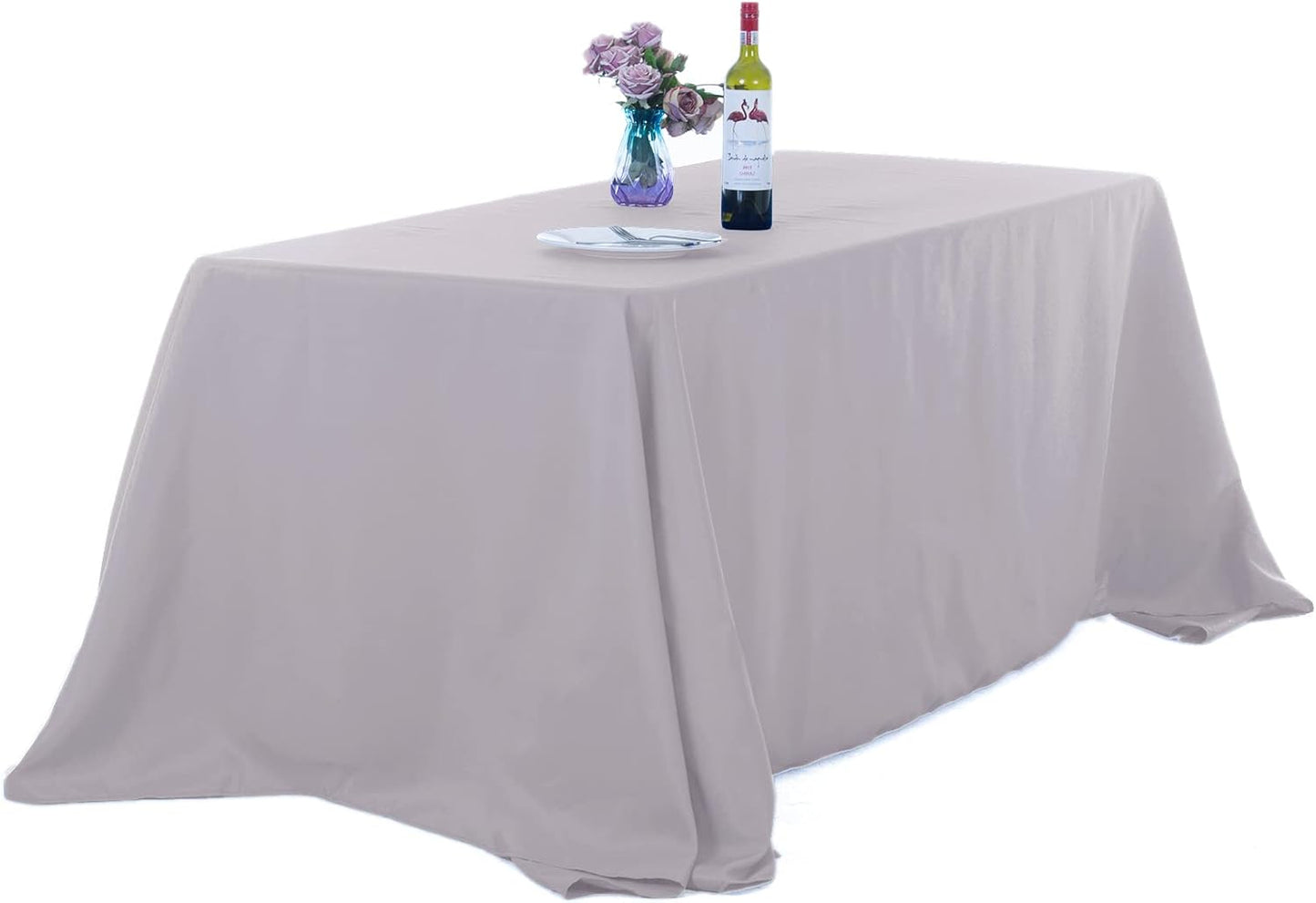 Ascoza 2pack 90x156 Inch Silver Rectangular Tablecloth 6 Feet Table Cloth in Polyester Fabric for Wedding/Banquet/Restaurant/Parties