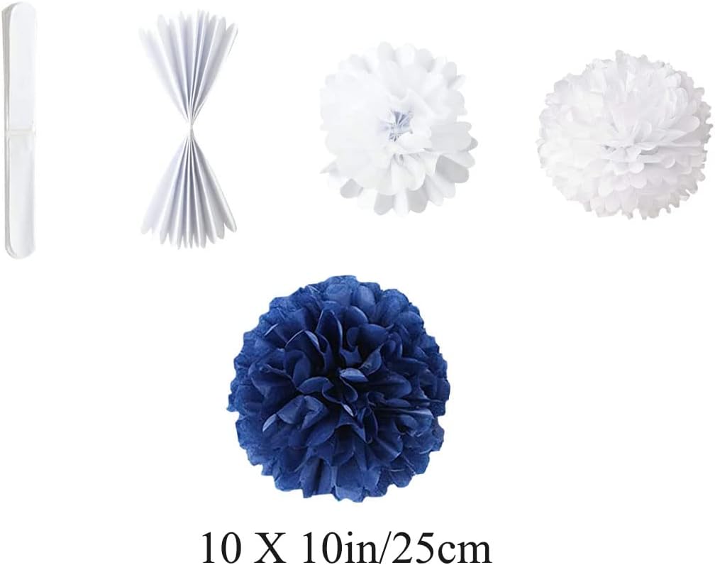 10pcs 10in Paper Pom Poms Royal Blue Tissue Paper Flower Balls Wedding Party Flower Decorations DIY Art Craft Blooms for Birthday Baby Shower Nursery Decor