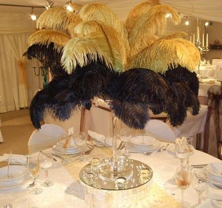 Sowder 14-16inch(35-40cm) Ostrich Feathers Plume for Wedding Centerpieces Home Decoration Pack of 10pcs(Golden)