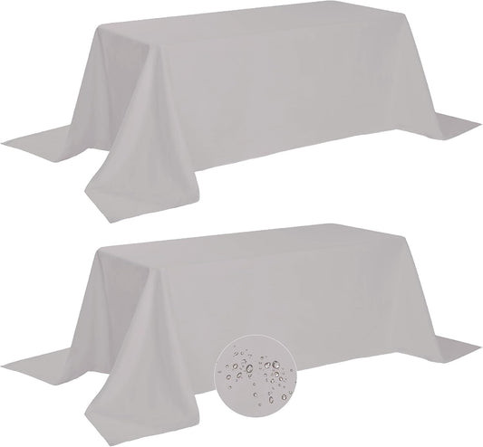 Fokitut 2 Pack Waterproof Rectangle Tablecloth, 90x156 Inch,Stain Resistant and Wrinkle Polyester Table Cloth, Fabric Table Cover for Kitchen Dining, Wedding, Party, Holiday Dinner-Silver
