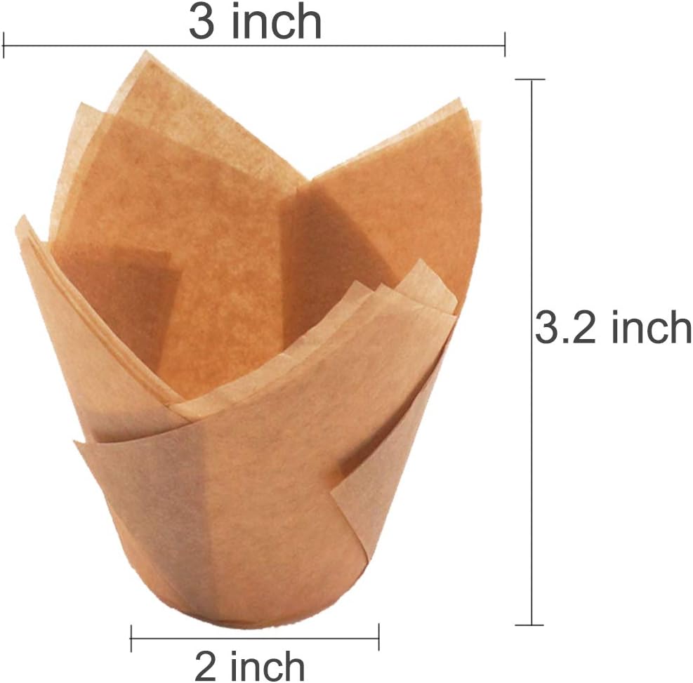 150pcs Tulip Cupcake Liners Natural Baking Cups Muffin Paper Liner Grease-Proof Wrappers for Wedding, Birthday Party, Standard Size, Natural Color
