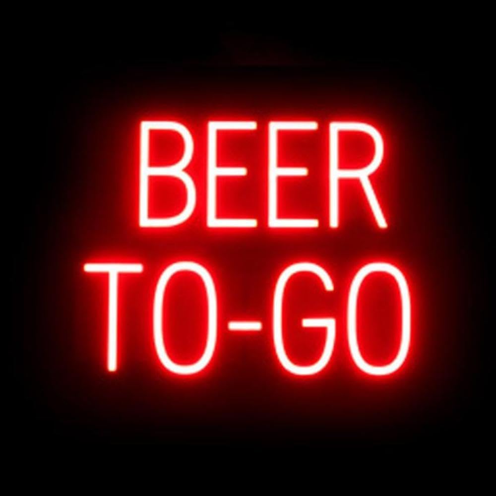 SpellBrite BEER TO-GO Sign | Beer-Related Sign with Neon Look, Red LED Light Source | 19.8" x 15.0"