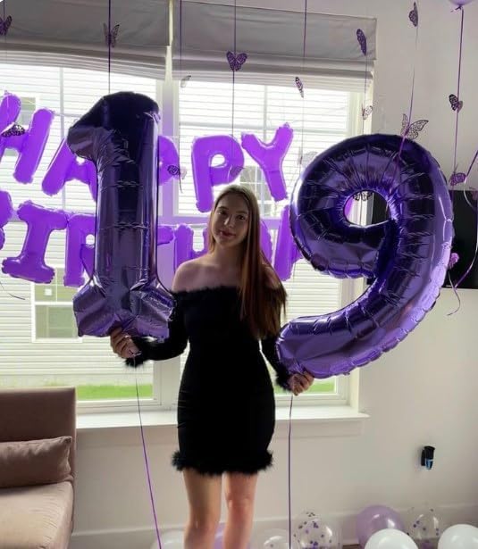 40 Inch Purple Large Number 4 Birthday Balloon, Giant Number Four 14 24 34 40 44 Balloons, Foil Mylar Big Balloons for Anniversary Graduation Supplies Decorations