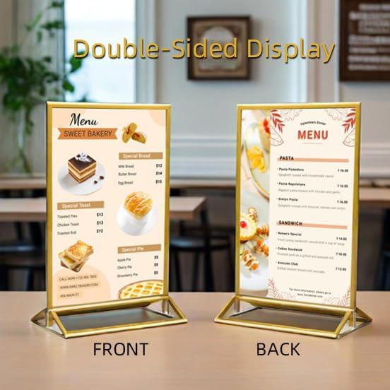 6 Pack Acrylic Sign Holder 5x7" Photo Frames, Double-sided Clear Menu Holder Gold Picture Frames for Wedding Table Numbers, Table Top Display Sign Stand Plastic Flyer Holder Vertical Paper Holder