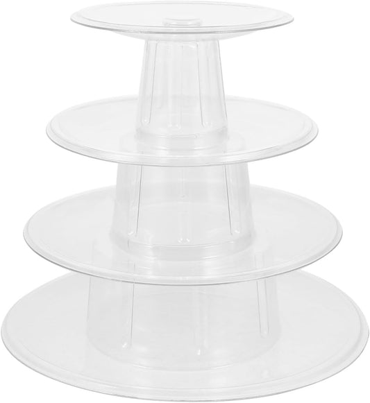 DOITOOL Macaron Tower Stand 4 Tier Transparent Plastic Round Macaron Tower Display Stand for French Macarons Cupcake Cake Holder Platter for Shower, Birthday, Wedding Party Decor