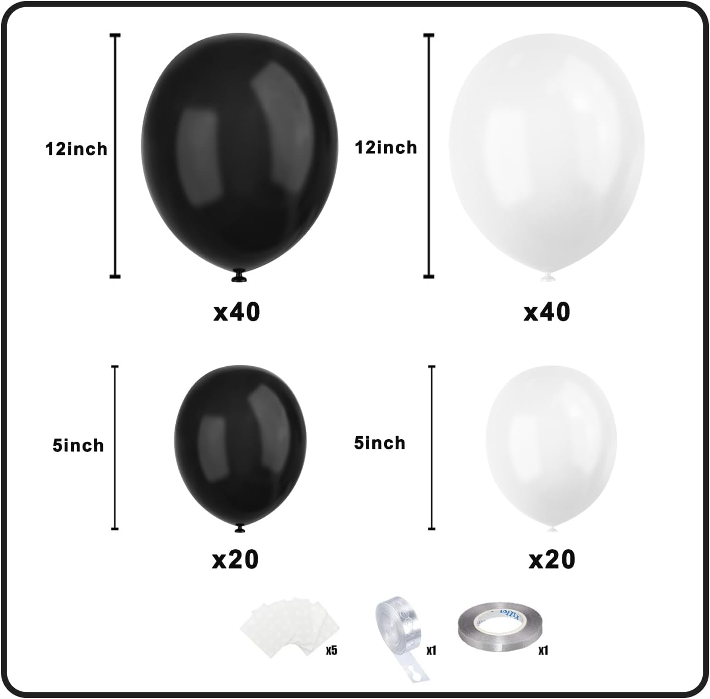 White Black Balloon Garland Arch Kit,120 Pack Matte Latex Black White Balloons for Baby Shower Birthday Wedding Graduation Party Decorations Supplies
