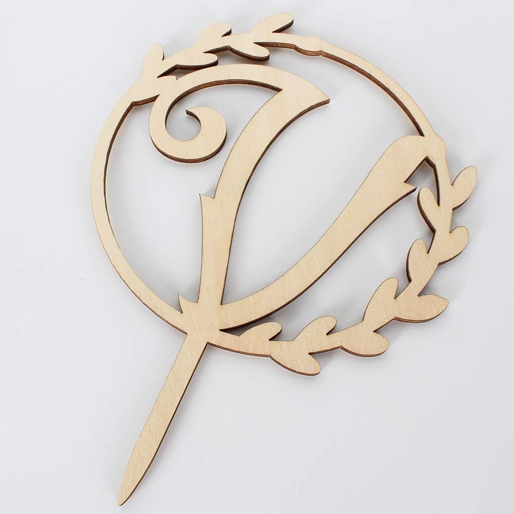 LINGTEER Personalized Inital Letter V Wooden Cake Topper Perfect for Birthday Rustic Wedding Anniversary Party Keepsake Decoration