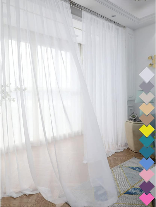 Window Ivory Sheer Curtains 60 Inches Width 45 Inches Long 2 Panels Sheer Curtains Clear Curtains Basic Rod Pocket Panel for Home/Living Room/Bedroom/Kids Room