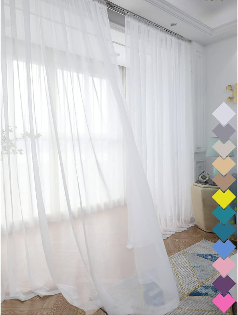 Window White Sheer Curtains 60 Inches Width 63 Inches Long 2 Panels Sheer Curtains Clear Curtains Basic Rod Pocket Panel for Home/Living Room/Bedroom/Kids Room