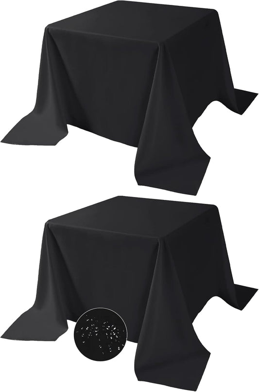 Fokitut 2 Pack Waterproof Square Tablecloth, 90x90 Inch, Stain Resistant and Wrinkle Polyester Table Cloth, Fabric Table Cover for Kitchen Dining, Wedding, Party, Holiday Dinner-Black