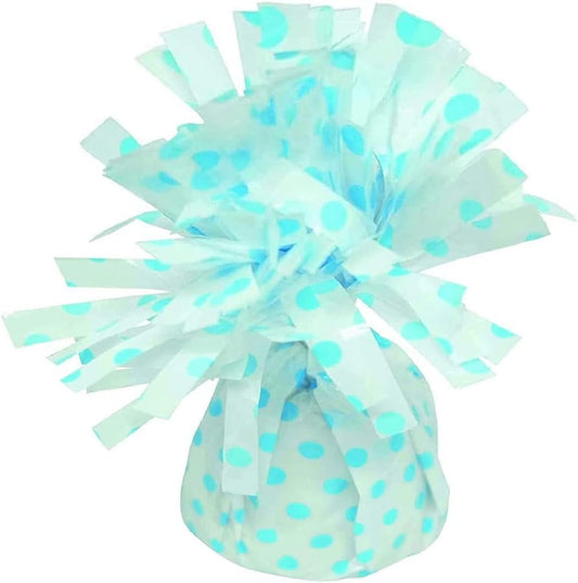 PMU 6 Pcs Polka Dot Kisses Balloon Weights - Decorative Balloon Weight for Christmas, Thanksgiving, Birthday, Party Favors, Wedding & Baby Shower - 6oz. White With Light Blue, Pkg/6
