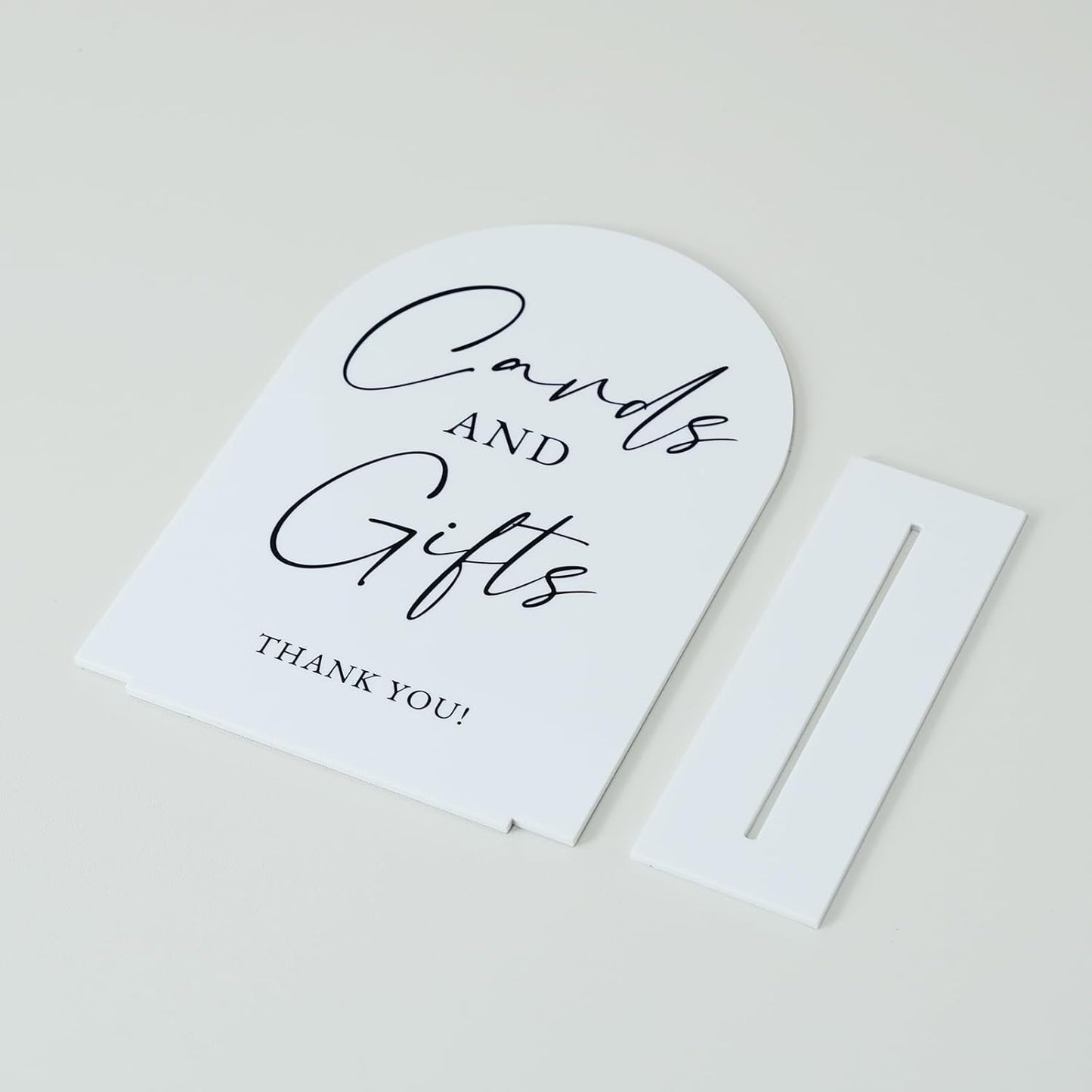 White Arch Acrylic Wedding Sign- 5"x7" Cards and Gifts Sign and Base,1/8" Thick | Modern Calligraphy Arched Acrylic Table Sign for Wedding & Event Party