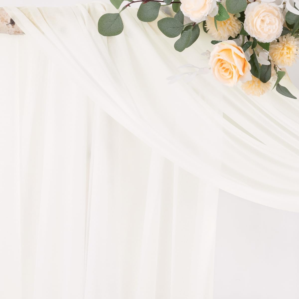 Socomi Ivory White Wedding Arch Draping Fabric 29" x 20Ft 4 Panels Sheer Outdoor Curtain Drapes Extra Long for Bridal Baby Shower Ceremony Birthday Party Decor