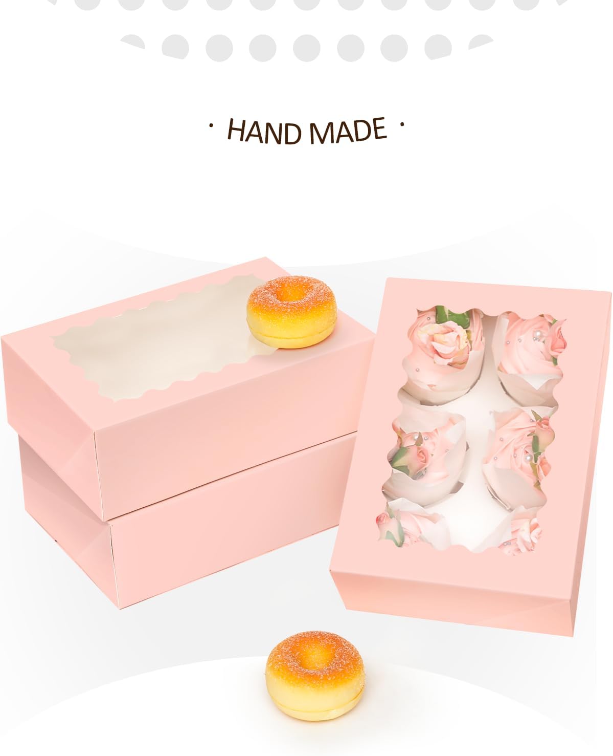 qiqee Pink Auto-pop up 6 Cupcake Boxes with Window 30 Packs Cupcake Box 9"x6.1"x3.3" Bakery Boxes For Cupcakes Carrier, Cupcake Containers