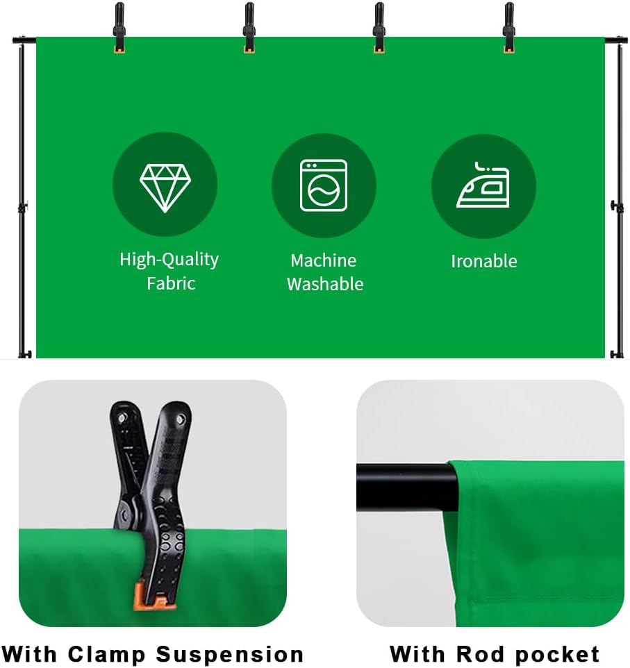 10X12ft Green Screen Backdrop for Photography, LCUIRC Chromakey Polyester Collapsible Greenscreen Background for Streaming, Photography, Zoom Meeting, Video Editing, Podcasting